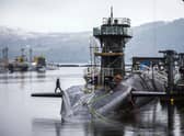 Vanguard-class submarine HMS Vigilant, one of the four UK subs armed with Trident nuclear missiles, at HM Naval Base Clyde