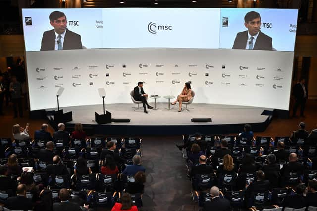 Prime Minister Rishi Sunak attends a Q and A session after speaking at the Munich Security Conference in Germany. The Prime Minister is due to meet with a number of world leaders while at the summit. He is also expected to meet European Commission president Ursula von der Leyen on the fringes to talk about a deal to fix the Northern Ireland Protocol. Picture date: Saturday February 18, 2023.