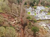 The hillside at Fairlie was still moving a day after the landslip on Friday night. Picture: Network Rail
