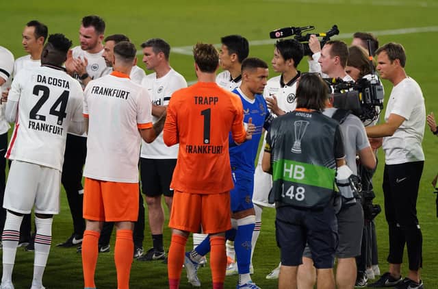 Rangers' James Tavernier is applauded by Eintracht Frankfurt following the UEFA Europa League Final at the Estadio Ramon Sanchez-Pizjuan, Seville. (Picture: Andrew Milligan/PA Wire)