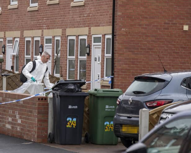 Police at the scene in Salisbury Grove Armley, where a 17-year-old boy was fatally stabbed at a house party.
