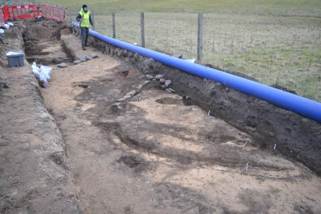 Part of the medieval site is exposed after Scottish Water dig the land at Gress in the north east of Lewis. PIC: Scottish Water.