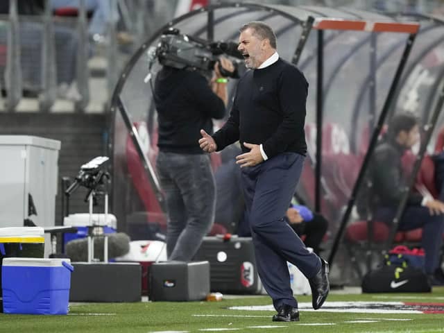 Celtic coach Ange Postecoglou reacts during the Europa League play-off match against AZ Alkmaar (AP Photo/Peter Dejong)