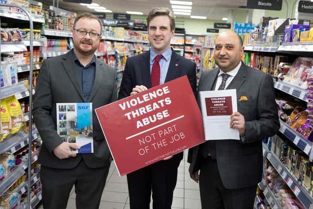 Dr John Lee and Pete Cheema of the Scottish Grocers' Federation have issued the new campaign calling on retail staff to report crime and assault to bolster the Protection of Workers Act due to come into effect later this year, spearheaded by Daniel Johnson MSP.