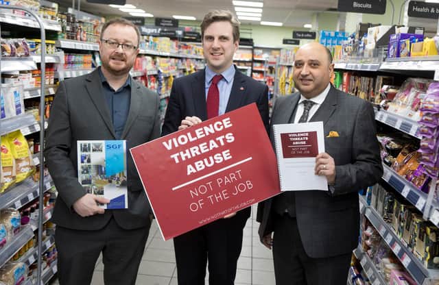 Dr John Lee and Pete Cheema of the Scottish Grocers' Federation have issued the new campaign calling on retail staff to report crime and assault to bolster the Protection of Workers Act due to come into effect later this year, spearheaded by Daniel Johnson MSP.