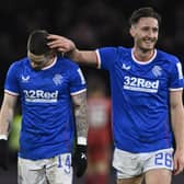 Rangers' Ben Davies celebrates with Ryan Kent. (Photo by Rob Casey / SNS Group)