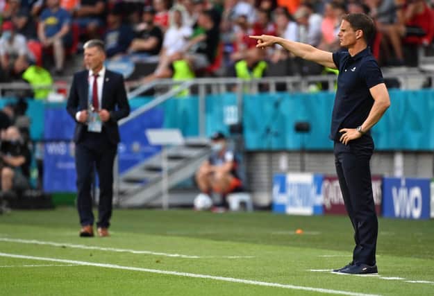 Frank de Boer (right) during what proved to be his final match in charge of the Dutch national team as they lost to Czech Republic in Budapest in the last 16 of Euro 2020 on Sunday. (Photo by Tibor Illyes - Pool/Getty Images)