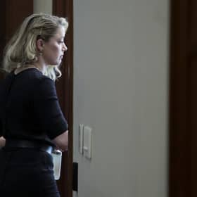Amber Heard leaves court at the end of the successful defamation case raised by her former husband, Johnny Depp. PIC: EVELYN HOCKSTEIN.