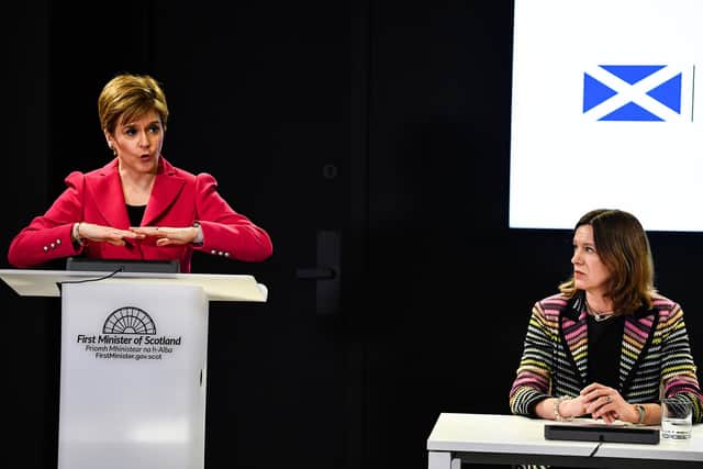 First Minister Nicola Sturgeon and Chief Medical Officer Dr Catherine Calderwood deliver an update on coronavirus last month. Dr Calderwood officially resigned on Sunday
