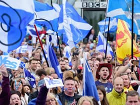 Pro-independence protest outside BBC Scotland in Glasgow over perceived bias ahead of the 2014 Scottish independence referendum (Picture: Jeff J Mitchell/Getty Images)