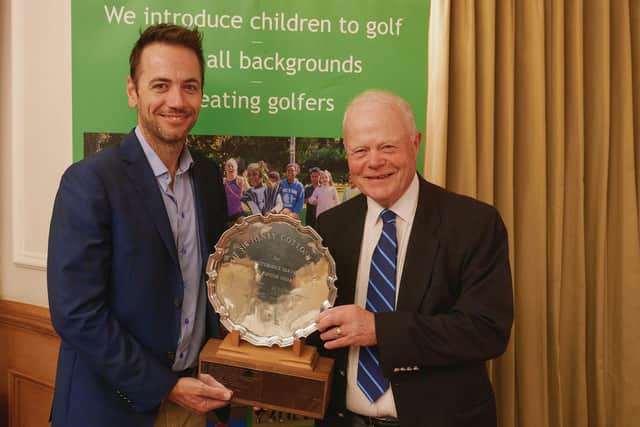 David Warren was presented with the Sir Henry Cotton Award by Golf Foundation president Nick Dougherty at a ceremony in London. Picture: Golf Foundation.