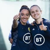 Scotland Women players Lisa Evans and Martha Thomas. (Photo by Paul Devlin / SNS Group)