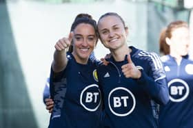 Scotland Women players Lisa Evans and Martha Thomas. (Photo by Paul Devlin / SNS Group)