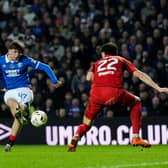 Rangers' Mikey Moore scores at Ibrox against Aberdeen on Saturday. (Photo by Andrew Milligan/PA Wire)