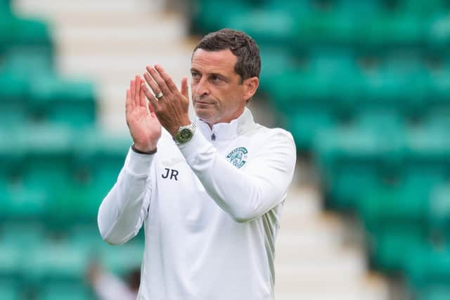 Hibs manager Jack Ross was happy to defeat Santa Coloma to progress in Europe but says his team with face tougher opposition in coming days and weeks. Photo by Ross Parker / SNS Group