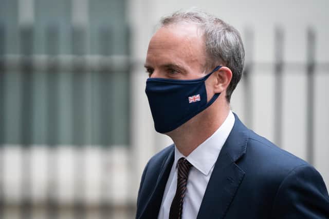 Foreign Secretary Dominic Raab in Downing Street, London as Prime Minister Boris Johnson held a third Cobra meeting in four days