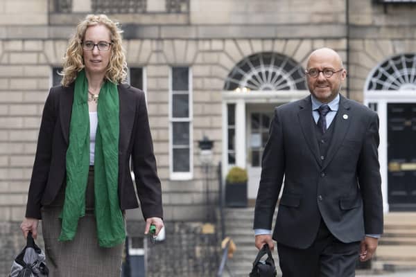 Scottish Green co-leaders Patrick Harvie and Lorna Slater arrive at Bute House in Edinburgh. Picture: Lesley Martin/PA Wire