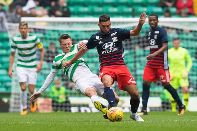 Celtic's Callum McGregor tackles Lyon's Jordan Ferri during a pre-season friendly in 2017. Picture: SNS