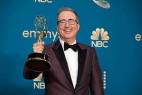 John Oliver, winner of the Outstanding Variety Talk Series award for 'Last Week Tonight with John Oliver', poses in the press room during the 74th Primetime Emmys at Microsoft Theater on September 12, 2022 in Los Angeles, California.