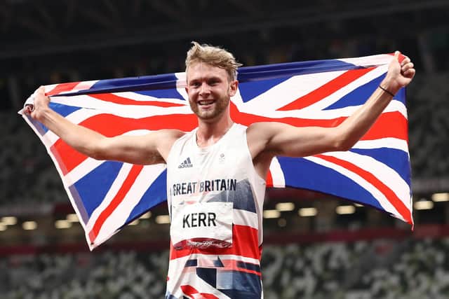 Josh Kerr celebrates after winning the bronze in Tokyo. Picture: Ryan Pierse/Getty Images