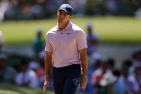 Rory McIlroy reacts after missing a putt on the sixth green during the third round of the 2024 Masters Tournament at Augusta National Golf Club. Picture: Jamie Squire/Getty Images.