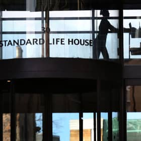 View of part of the Standard Life building on Lothian Road in Edinburgh.