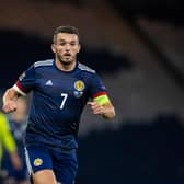 John McGinn in action for Scotland during the Nations League match between Scotland and Czech Republic at Hampden Park on October 14 2020 (Photo by Craig Williamson / SNS Group)