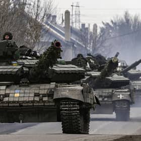 Ukrainian T64 tanks move towards Bakhmut. Picture: Aris Messinis/AFP via Getty Images
