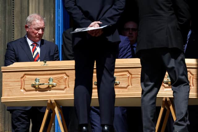 Ally McCoist looks on as the coffin of Rangers greatest ever goalkeepers Andy Goram (The Goalie) is carried into Wellington Church. Picture: Jeff J Mitchell/Getty Images