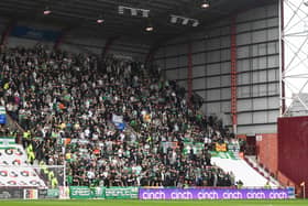 Around 1250 Celtic fans were at Tynecastle Park when they celebrated winning the title in May but around half that number will attend away matches at Hearts next season - a move which affects all clubs except Hibs.  (Photo by Craig Foy / SNS Group)