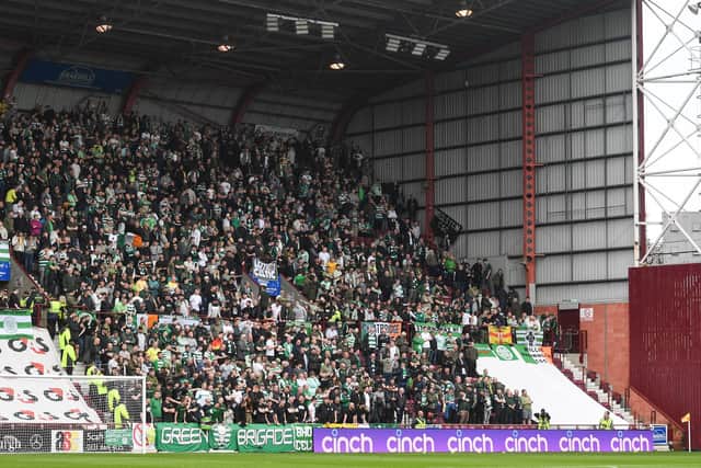 Around 1250 Celtic fans were at Tynecastle Park when they celebrated winning the title in May but around half that number will attend away matches at Hearts next season - a move which affects all clubs except Hibs.  (Photo by Craig Foy / SNS Group)