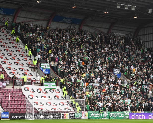 Around 1250 Celtic fans were at Tynecastle Park when they celebrated winning the title in May but around half that number will attend away matches at Hearts next season - a move which affects all clubs except Hibs.  (Photo by Craig Foy / SNS Group)