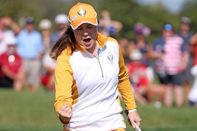 Rookie Leona Maguire reacts to clinching her third point in the match at the Inverness Club in Toledo, Ohio. Picture: Gregory Shamus/Getty Images.