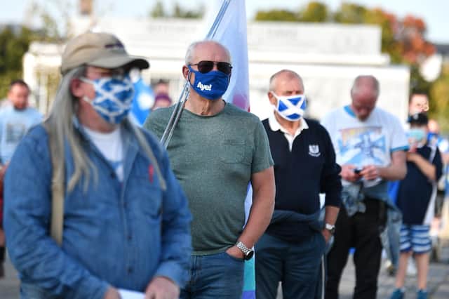 An independence rally is held outside BBC headquarters in Glasgow. Picture: John Devlin