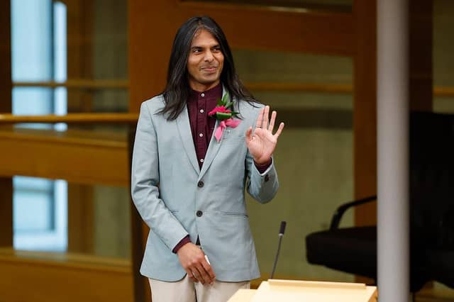 Green Party MSP, Q Manivannan is sworn in during the first meeting of the new Scottish Parliament on May 14, 2026 in Edinburgh, Scotland (Picture: Jeff J Mitchell/Getty Images)