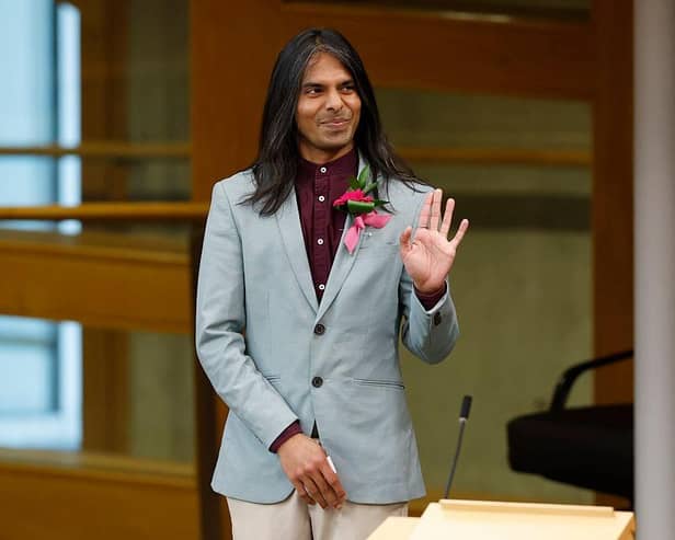 Green Party MSP, Q Manivannan is sworn in during the first meeting of the new Scottish Parliament on May 14, 2026 in Edinburgh, Scotland (Picture: Jeff J Mitchell/Getty Images)