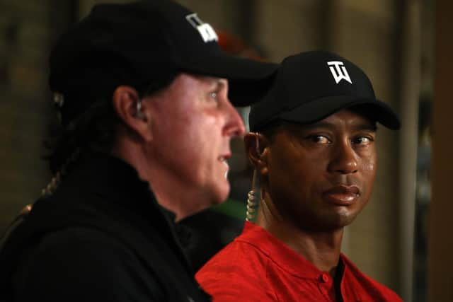 Tiger Woods poked fun at Phil Mickelson after pipping his rival to the PGA Tour’s inaugural player impact programme. (Photo by Christian Petersen/Getty Images for The Match)