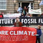 Activists protest outside Bute House last month after the scrapping of a key climate change target (Picture: Jeff J Mitchell/Getty Images)