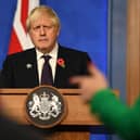 Prime Minister Boris Johnson at a press conference in Downing Street.