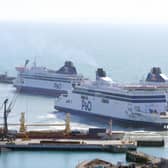 Three P&O ferries, Spirit of Britain, Pride of Canterbury and Pride of Kent moor up in the cruise terminal at the Port of Dover in Kent as the company has suspended sailings ahead of a "major announcement" but insisted it is "not going into liquidation". Photo: Gareth Fuller/PA.