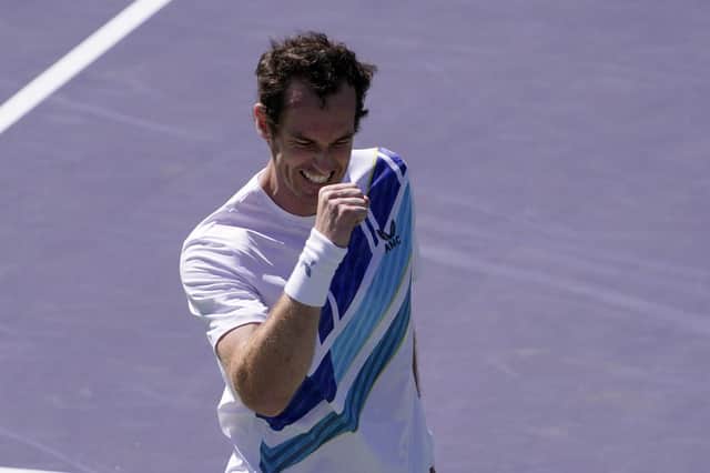 Andy Murray celebrates his win over Taro Daniel in Indian Wells.