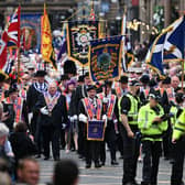 Members of the Orange Order take part in the traditional annual Battle of the Boyne celebrations. Picture: Jeff J Mitchell/Getty Images