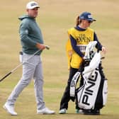Lee Westwood looks on alongside caddie and wife Helen during the first round of the 150th Open at St Andrews. Picture: Warren Little/Getty Images.