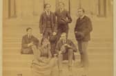 The Balfour family on the steps of Whittingehame House with the mystery woman whose face has been blacked out.
