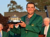 Scottie Scheffler poses with trophy wearing his Green Jacket after winning the 86th Masters at Augusta National Golf Club. Picture: David Cannon/Getty Images.