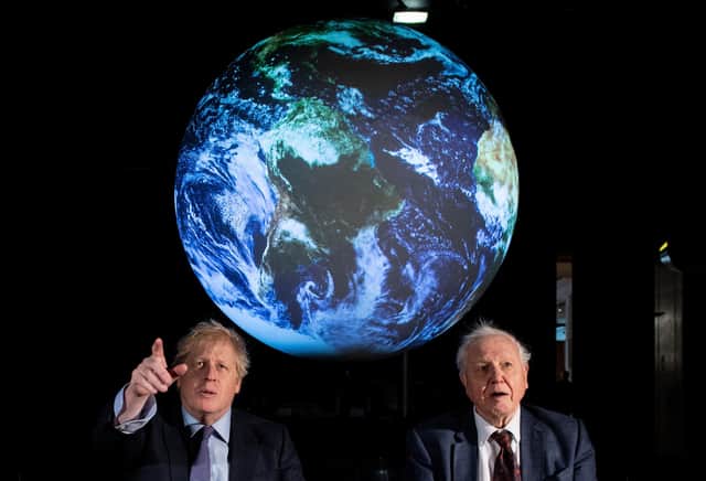 Boris Johnson and Sir David Attenborough at the launch of the Cop26 United Nations Climate Summit, which is being hosted by the UK in Glasgow (Picture: Chris J Ratcliffe/PA)