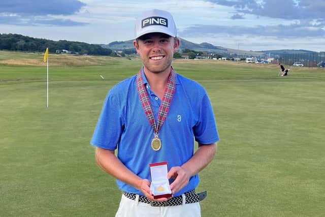 Cameron Johnstone (The Duke's) shows off the Leven Amateur Gold Medal after his win at the Fife venue.