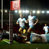 Ryan Conbeer of Scarlets scores a try in the 35-10 win over Glasgow. (Photo: Ben Evans/Huw Evans/Shutterstock -12835296bc)