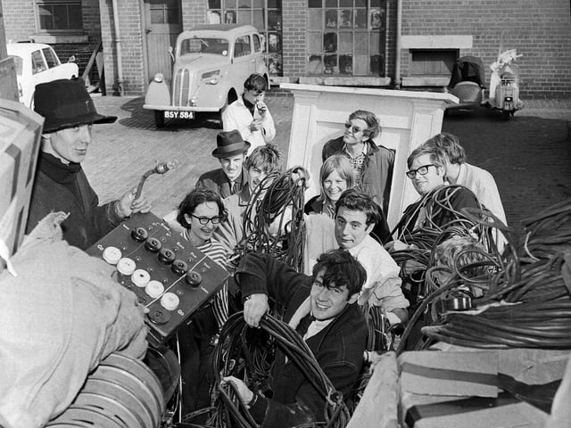 Oxford Theatre Group who presented the Oxford Revue at the Edinburgh Festival Fringe in 1964. Members included Monty Python founders Michael Palin (front, smiling), and Terry Jones (directly behind Palin).
