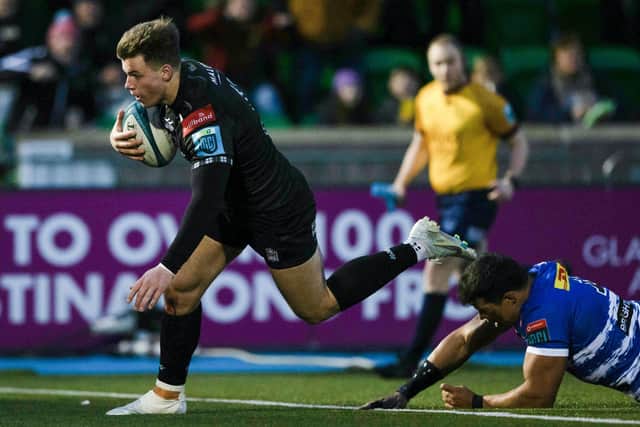 Huw Jones powers through to scores the third try for Glasgow Warriors in the win over the Stormers at Scotstoun. (Photo by Craig Williamson / SNS Group)